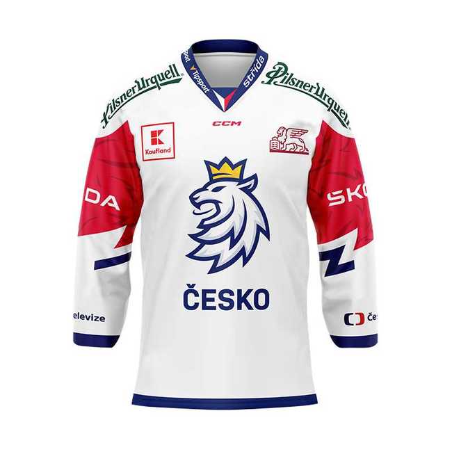 Jersey with embroidery logo Czech hockey white with ads logo lion CH