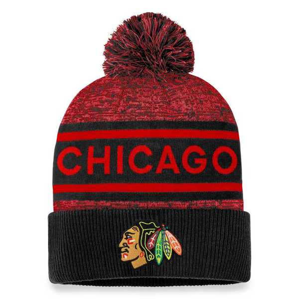 Beanie CHI 23 Authentic Pro Rink Heathered Cuffed Pom Knit Chicago Blackhawks