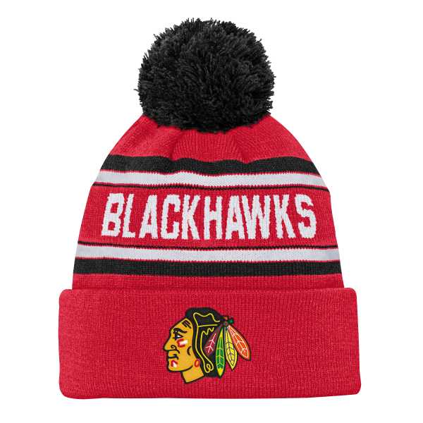 Kid's beanie CHI Jacquard Cuffed Knit With Pom Chicago Blackhawks