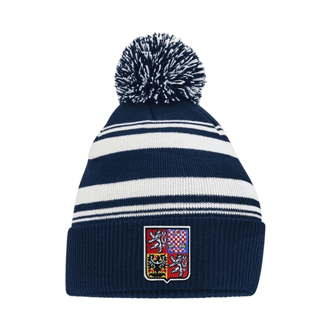 Beanie for adults striped navy with Czech emblem CH