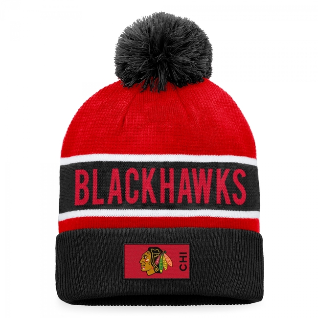 Beanie CHI Authentic Pro Game and Train Cuffed Pom Knit Chicago Blackhawks