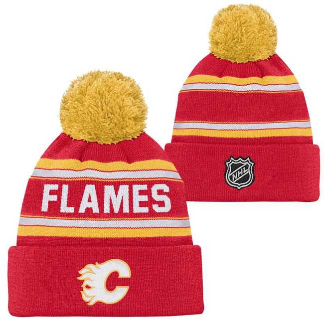 Kulich dětský CAL Wordark Jacquard Cuff Pom Calgary Flames