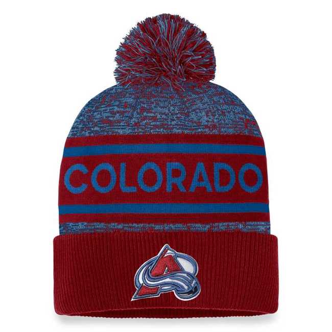 Beanie COL 23 Authentic Pro Rink Heathered Cuffed Pom Knit Colorado Avalanche