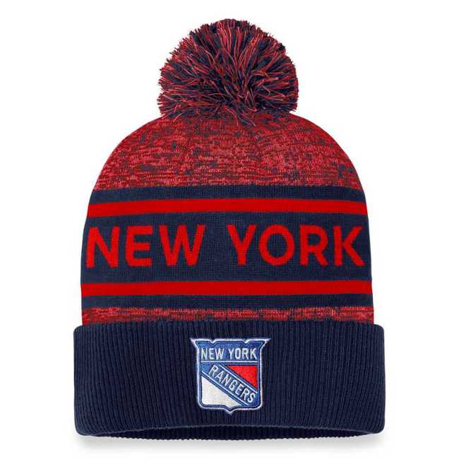 Beanie NYR 23 Authentic Pro Rink Heathered Cuffed Pom Knit New York Rangers