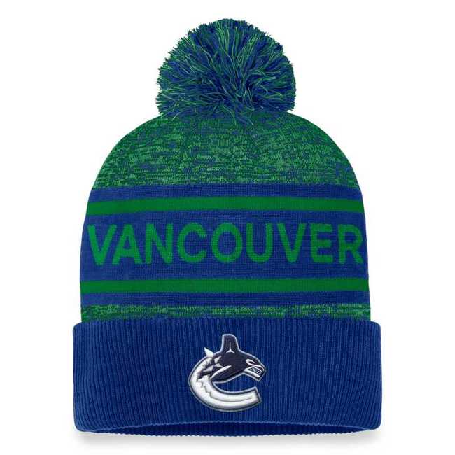 Beanie VAN 23 Authentic Pro Rink Heathered Cuffed Pom Knit Vancouver Canucks