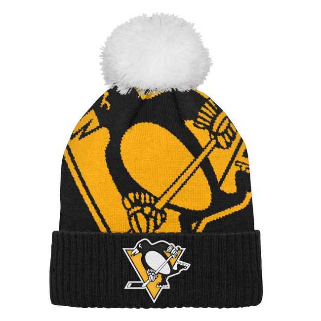 Kid's beanie PIT big-face cuffed pom Pittsburgh Penguins