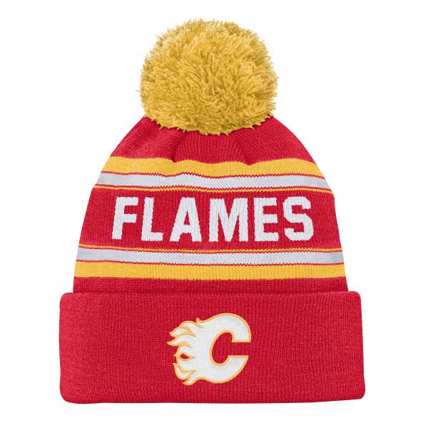 Beanie Junior CAL Jacquard Cuffed Knit With Pom Calgary Flames