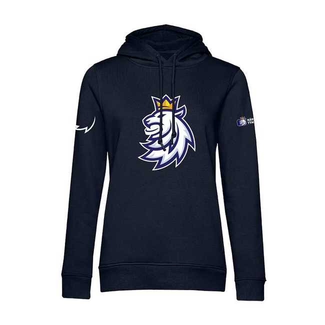 Women's hoodie organic logo lion CH navy Czech Hockey